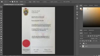 Fake Certificate From Charles Sturt University PSD Template