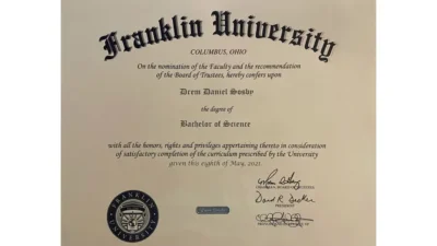Fake Certificate from Franklin University Template