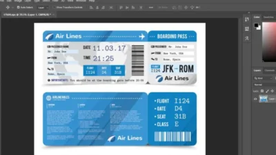 Realistic boarding pass with front side and the back v1