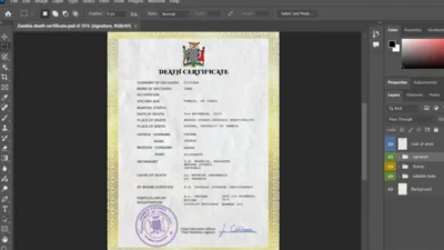 Zambia vital record death certificate PSD template