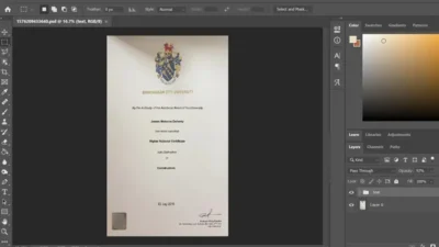 Fake Certificate From Birmingham City University PSD Template
