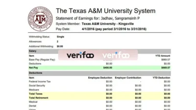 the texas A&M University System PayStub Template