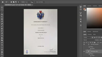 Birmingham City University Certificate PSD Template