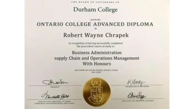 Fake Certificate from Durham College Template
