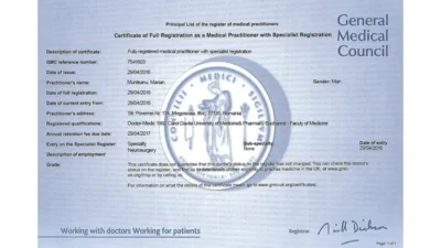 Fake Certificate from General Medical Council University Template