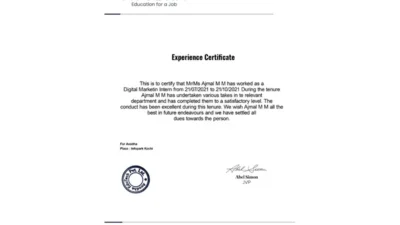 Fake avodha Experience Certificate PSD Template