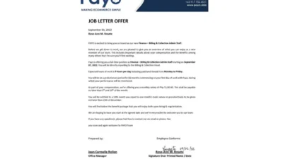 Philippines Payo.asia Job Offer Letter In Word Format