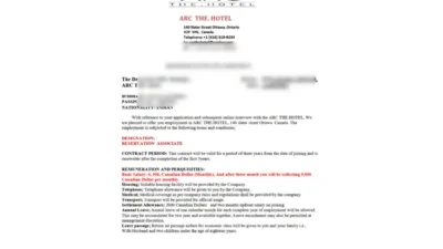 Canada hotel Job Offer Letter Template In Word And PDF format