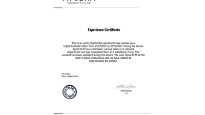 Fake avodha Experience Certificate Templates