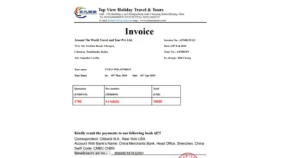 China travel tour invoice template