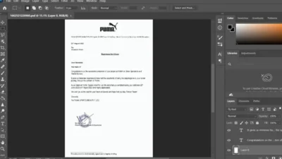 Fake Puma Company Experience Certificate PSD Template