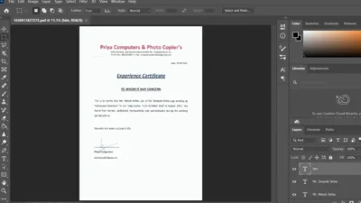 Fake Priya Computers Experience Certificate PSD Template