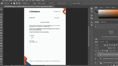Fake Idatelytics Company Experience Certificate PSD Template